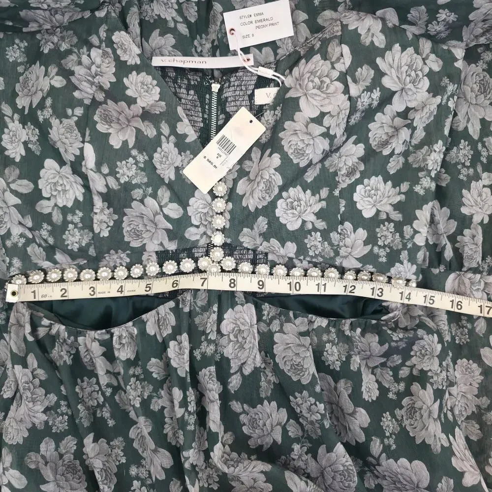 V. Chapman The Emma Dress in Emerald Peony Print Maxi Dress Sz 8 NWT+I - Picture 10 of 14